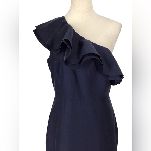 J Crew Navy Blue One Shoulder Ruffle Dress NWT Size 10 NEW - Picture 6 of 10